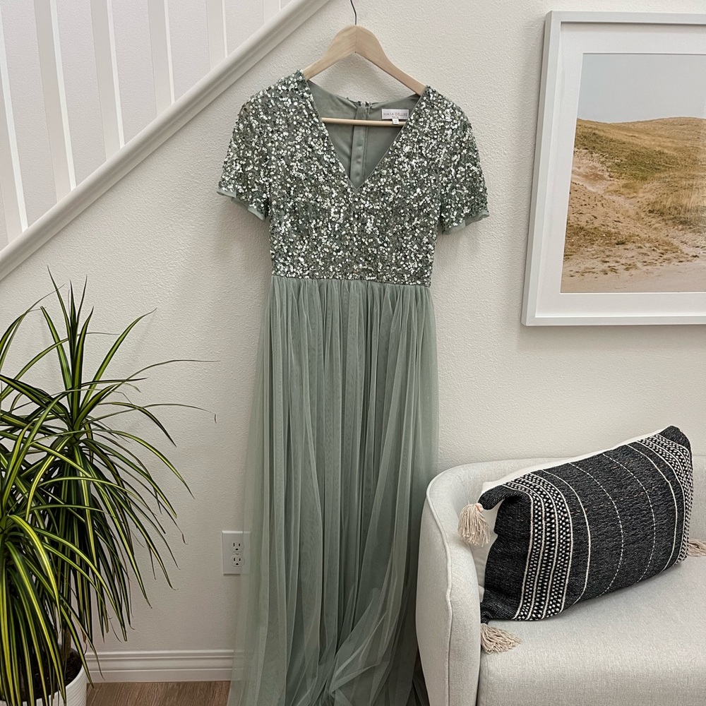 Maya Petite Bridesmaid maxi tulle dress with sequins